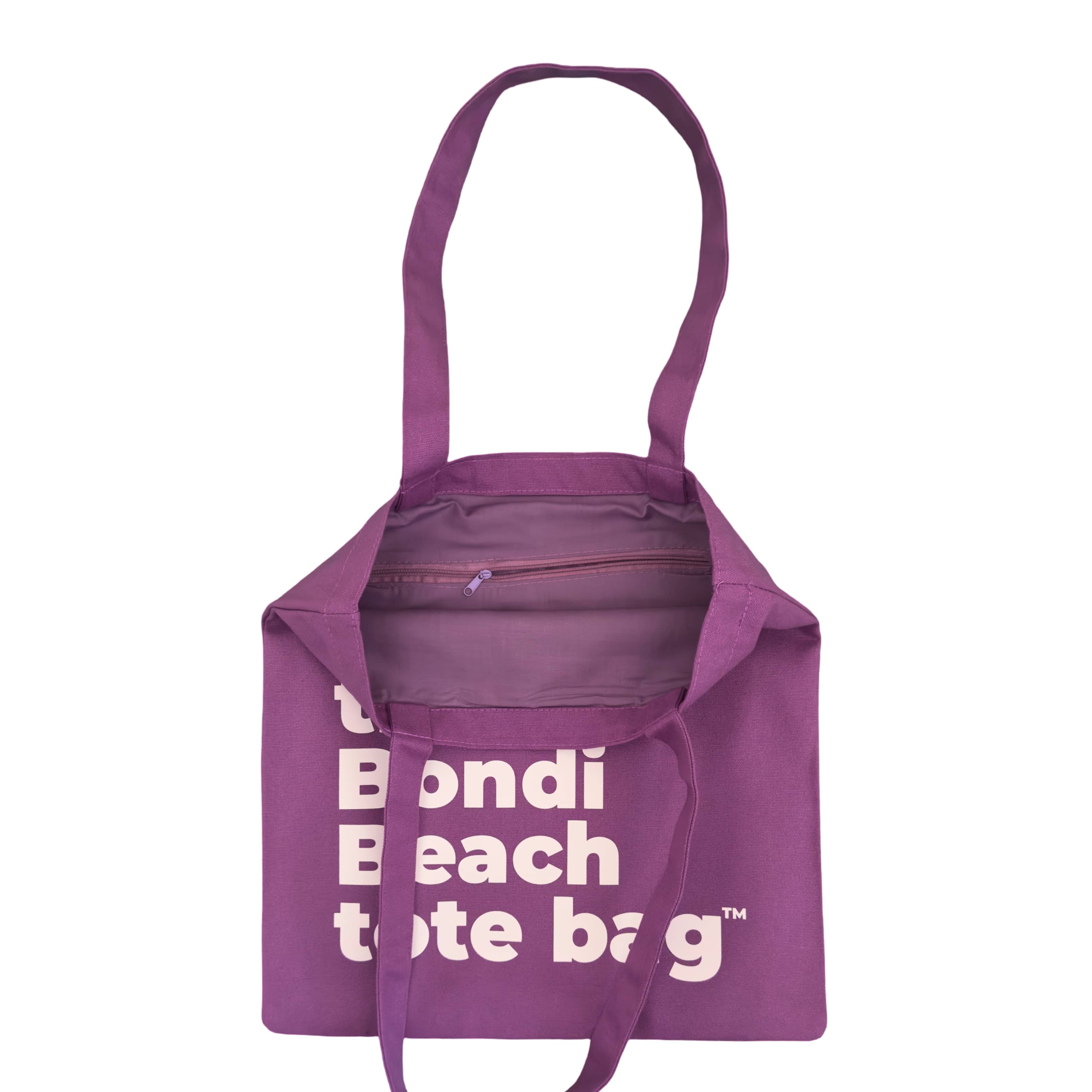 Purple bag with text in soft pink