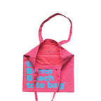 The Bondi Beach tote bag Big Bondi in pink with blue print flatlay closed showing roomy canvas structure